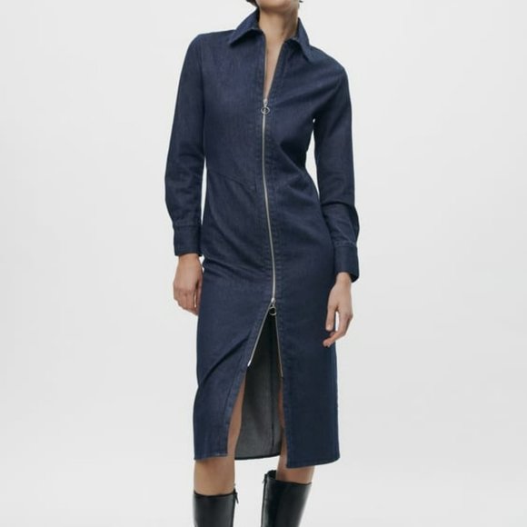 NWT ZARA ZIPPERED DENIM DRESS ZW COLLECTION Sz M - Picture 3 of 10